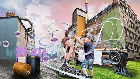 Composing of buildings and people.