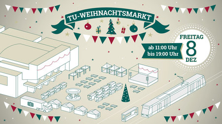 Grafik vom TU-Weihnachtsmarkt aus der Vogelperspektive